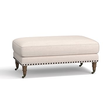 Tallulah Upholstered Ottoman, Polyester Wrapped Cushions, Basketweave Slub Ivory - Image 2