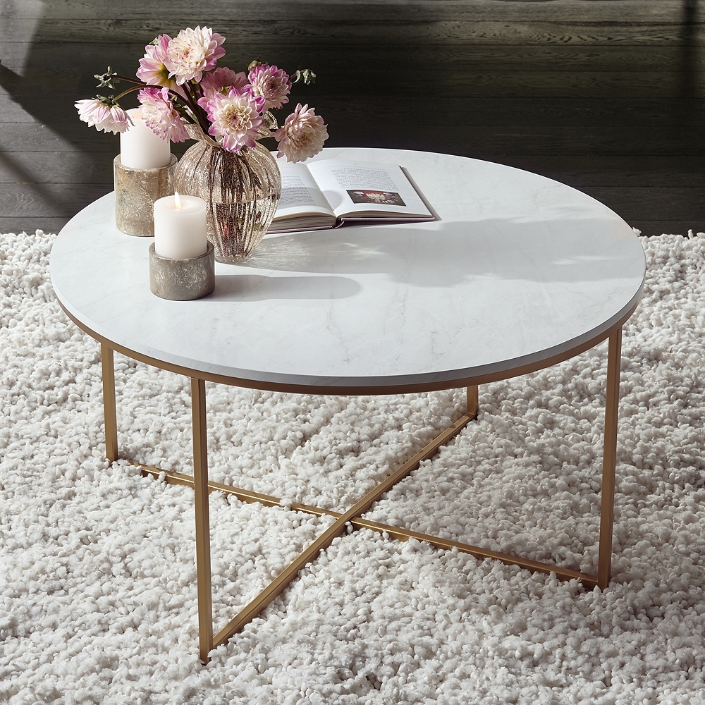 Aurelia Round Coffee Table, Faux Marble & Gold - Image 1