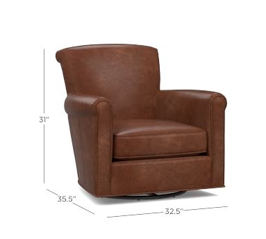 Irving Roll Arm Leather Swivel Glider, Polyester Wrapped Cushions, Leather Burnished Wolf Gray - Image 3
