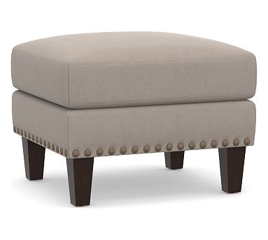 Harlow Upholstered Ottoman with Bronze Nailheads, Polyester Wrapped Cushions, Performance Everydayvelvet(TM) Carbon - Image 0