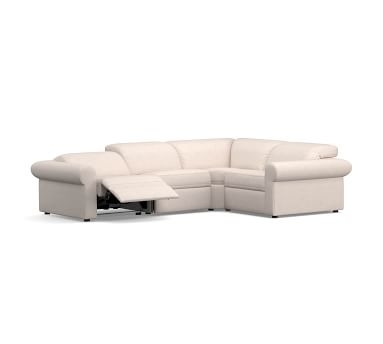 Ultra Lounge Roll Arm Upholstered 4-Piece Reclining Sectional, Polyester Wrapped Cushions, Basketweave Slub Oatmeal - Image 4