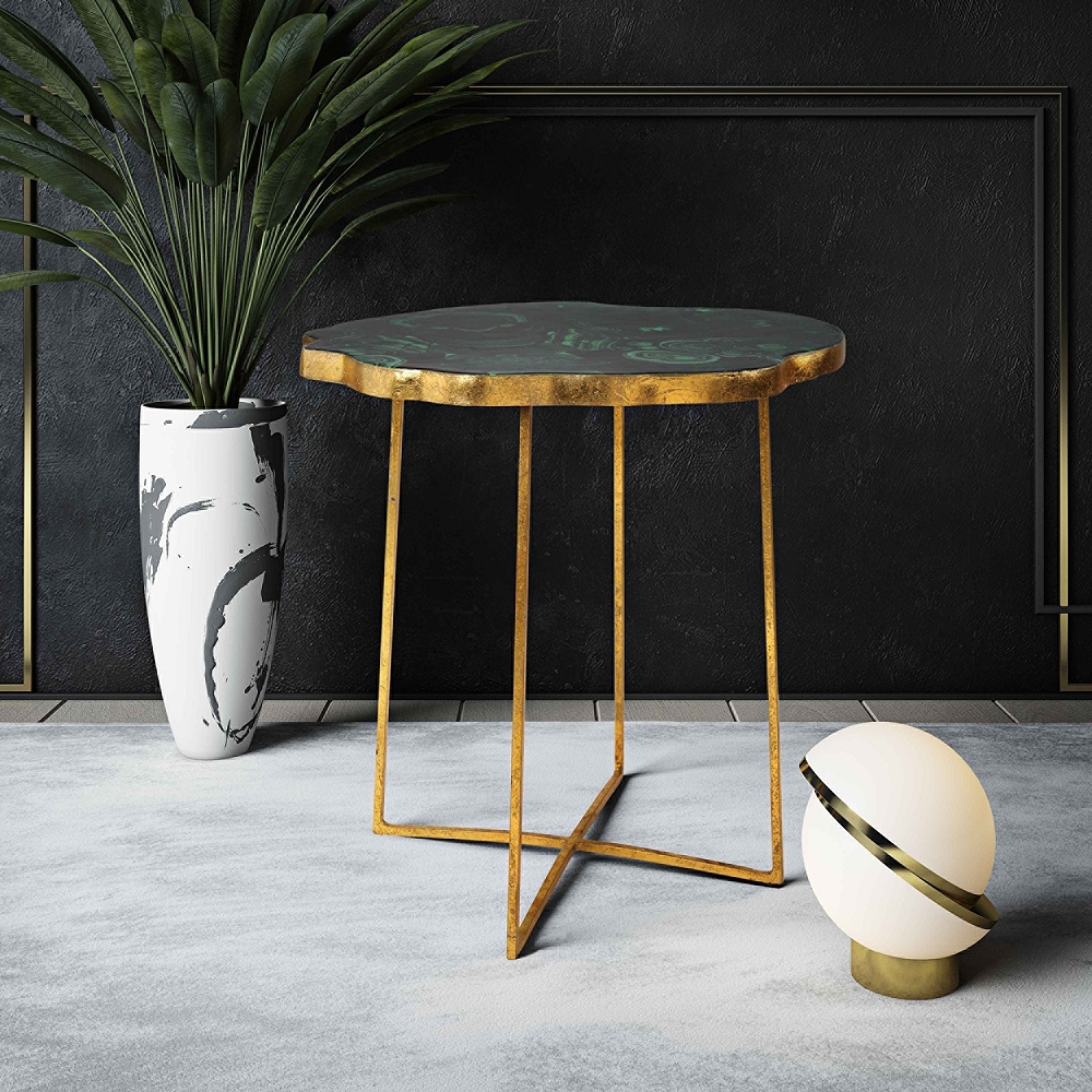 Lily Gold Iron and Agate Top Side Table - Style # 64N19 - Image 0