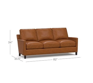 Tyler Leather Sofa with Bronze Nailheads, Down Blend Wrapped Cushions, Leather Vintage Cocoa - Image 3