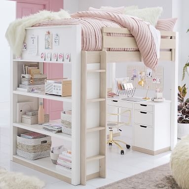 Rhys Loft Bed with Dresser Set, Full, Weathered White/Simply White - Image 1