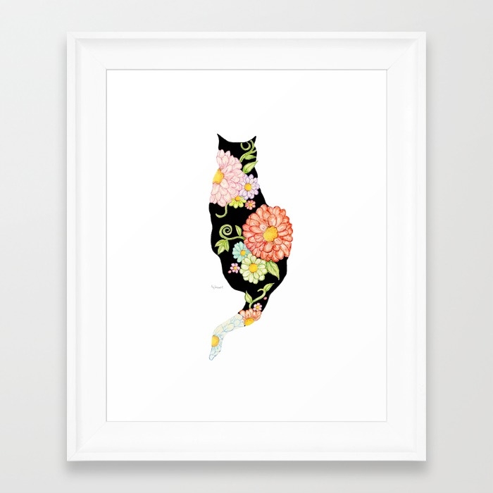 Exotic Floral Black Cat Silhouette - 10"x 12" - Image 0