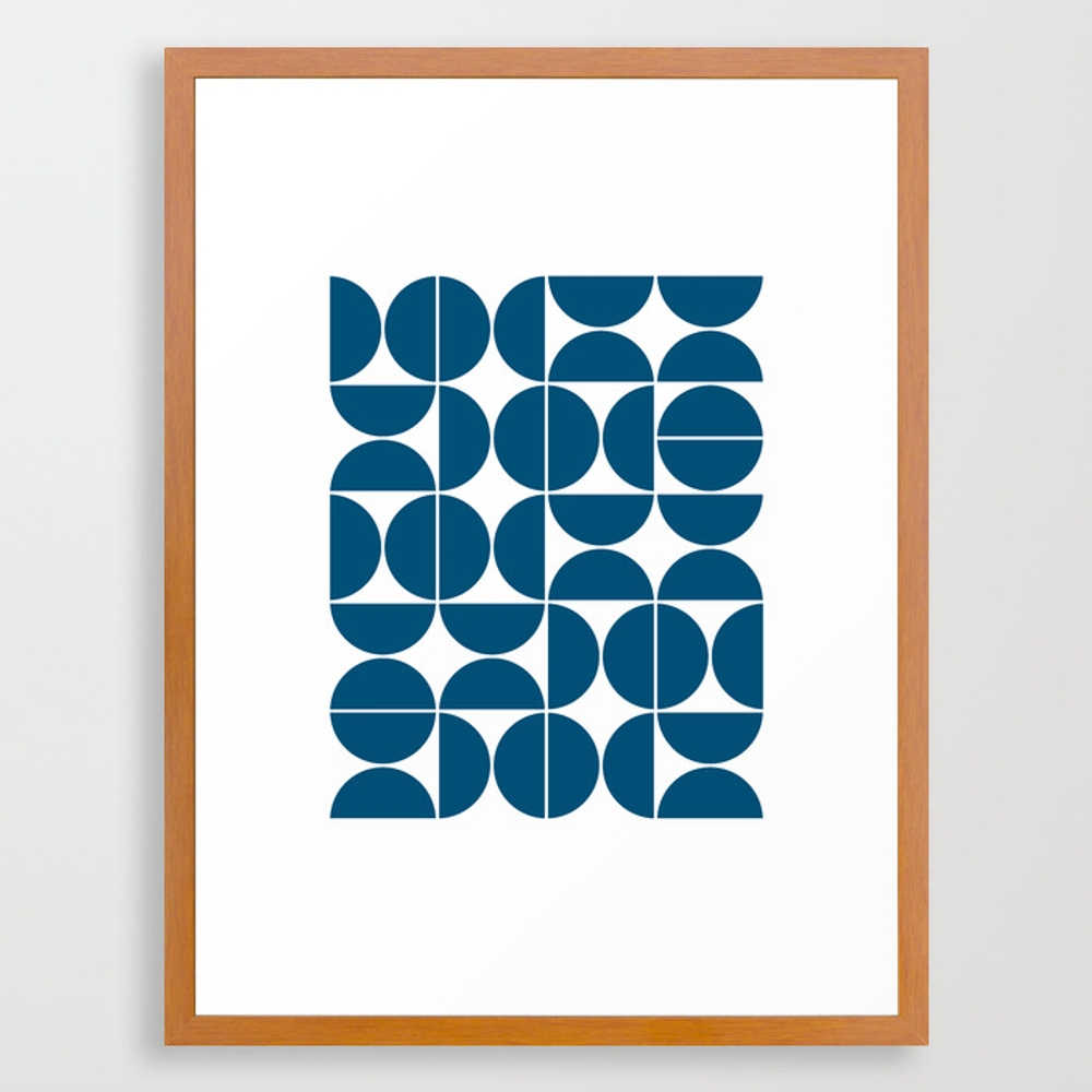 Mid Century Modern Geometric 04 Blue Framed Art Print by Theoldartstudio - Image 0