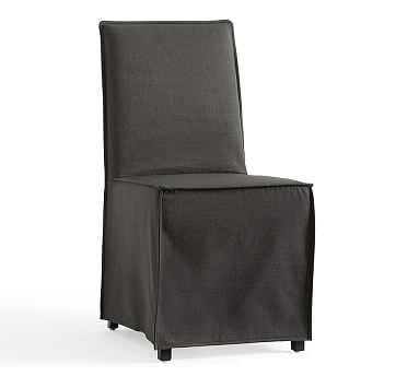 Carissa Slipcovered Dining Side Chair, Linen Weave Charcoal - Image 0