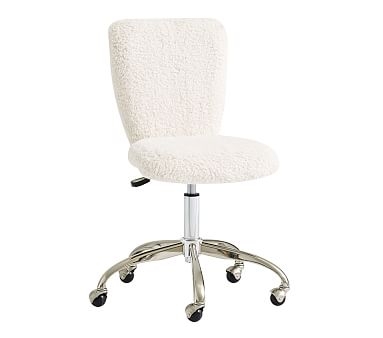 Swivel Upholstered Task Chair Square Back, Cream Sherpa - Image 0