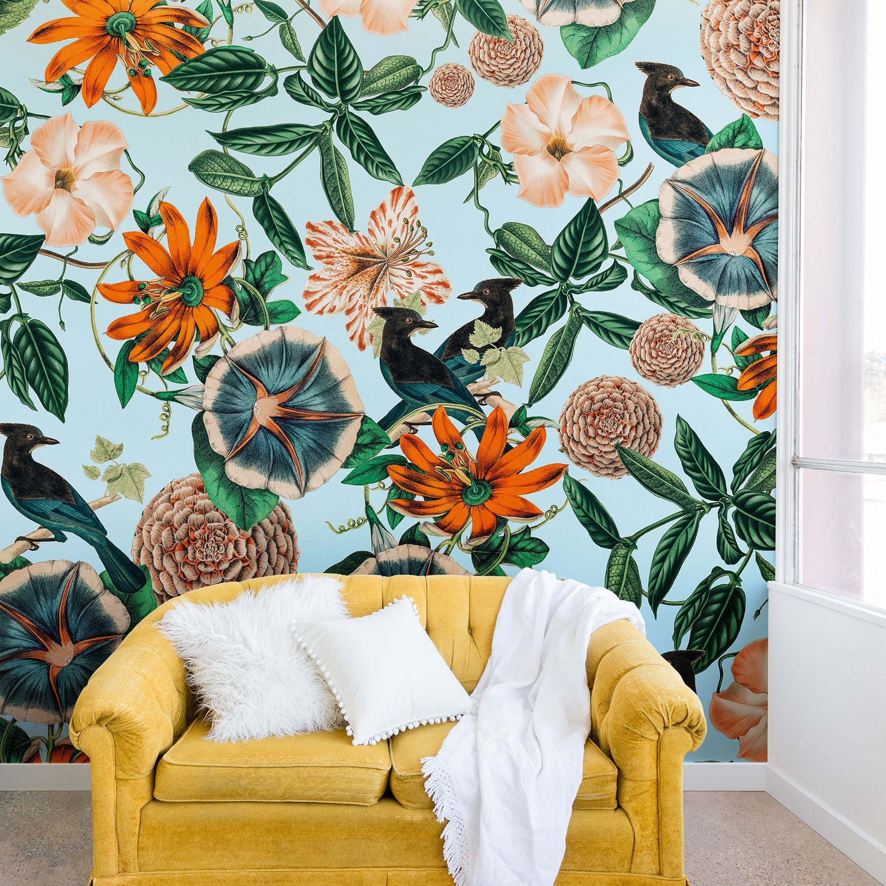 83 Oranges Forest Birds Wall Mural - 12ft x 8ft - Image 2