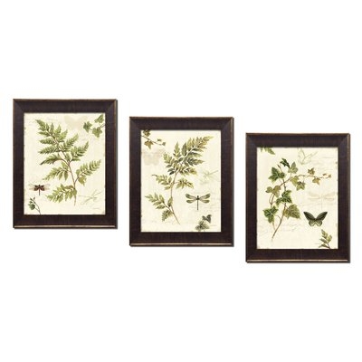 Classic Green and Brown Botanical Leaves, Dragonflies and Butterflies' Framed Graphic Art Print Set - Image 0