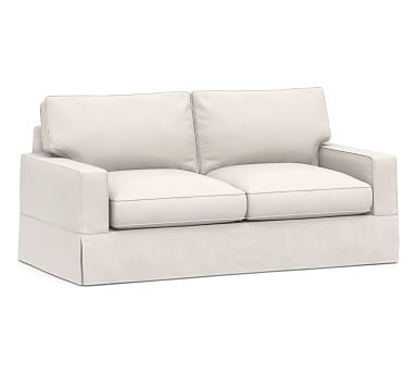 PB Comfort Square Arm Slipcovered Sofa 76.5", Box Edge, Down Blend Wrapped Cushions, Sunbrella(R) Performance Chenille Salt - Image 0