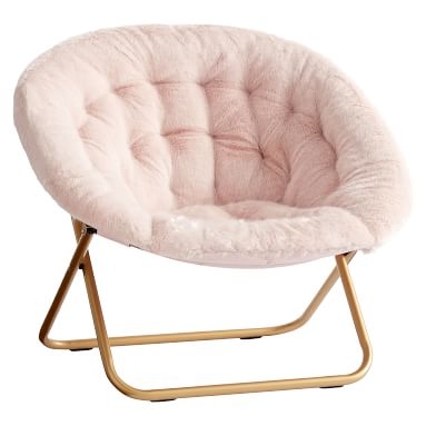 Iced Faux-Fur Blush with Gold Base Hang-A-Round Chair - Image 1