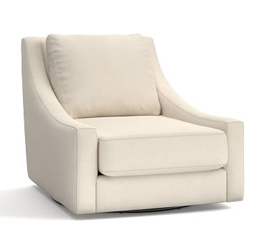 Aiden Upholstered Swivel Armchair, Polyester Wrapped Cushions, Sunbrella(R) Performance Sahara Weave Ivory - Image 0