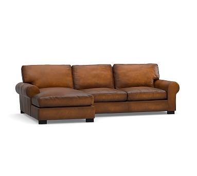 Turner Roll Arm Leather Right Arm Sofa with Chaise Sectional, Down Blend Wrapped Cushions, Burnished Bourbon - Image 1