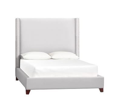 Harper Non-Tufted Upholstered Bed with Bronze Nailheads, Queen, Tall Headboard 65"h, Twill White - Image 2
