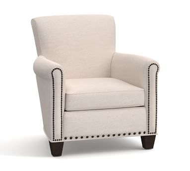 Irving Roll Arm Upholstered Armchair with Nailheads, Polyester Wrapped Cushions, Performance Heathered Tweed Desert - Image 2