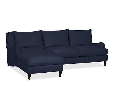 Carlisle English Arm Upholstered Right Arm Loveseat with Chaise Sectional, Polyester Wrapped Cushions, Twill Cadet Navy - Image 2