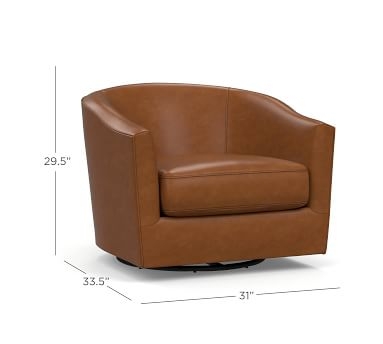 Harlow Leather Swivel Armchair without Nailheads, Polyester Wrapped Cushions, Nubuck Fawn - Image 1
