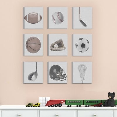 'Greyscale Sports Gear' 9 Piece Canvas Wall Art Set - Image 0