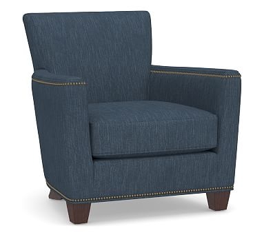 Irving Square Arm Upholstered Armchair with Nailheads, Polyester Wrapped Cushions, Performance Heathered Tweed Indigo - Image 0
