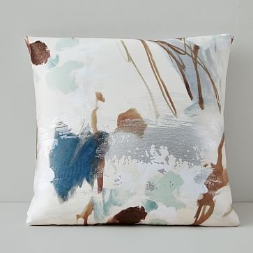 Gilded Watercolor Brocade Pillow Cover, 20"x20", Silver Pine - Image 0