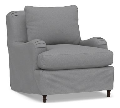 Carlisle Slipcovered Armchair, Down Blend Wrapped Cushions, Textured Twill Light Gray - Image 0