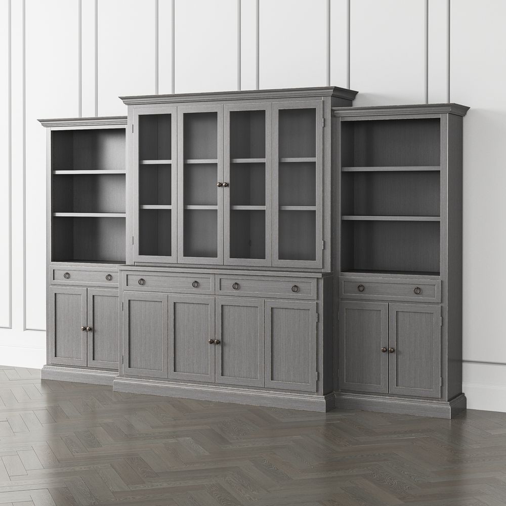 Cameo Grigio 4-Piece Glass and Wood Door Wall Unit with Storage Bookcase - Image 0