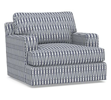 Townsend Square Arm Upholstered Swivel Armchair, Polyester Wrapped Cushions, Shalimar Jacquard Blue - Image 2