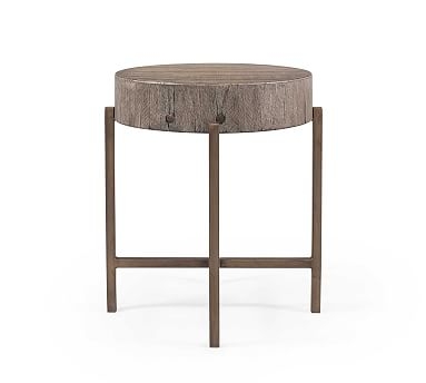 Fargo Round Reclaimed Wood End Table, Distressed Gray/Patina Copper - Image 0