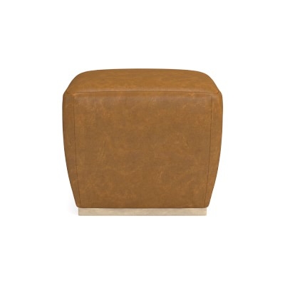 Tapered Pouf, Heritage Grey, Italian Distressed Leather, Caramel - Image 0