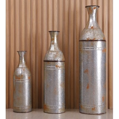 Hynes Farmhouse Galvanized Metal Decoration 3 Piece Floor Vase Set - Image 0