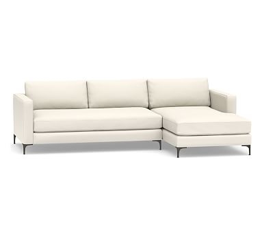 Jake Upholstered Left Arm 2-Piece Sectional with Chaise 2x1 with Brushed Nickel Legs, Polyester Wrapped Cushions, Performance Twill Warm White - Image 0