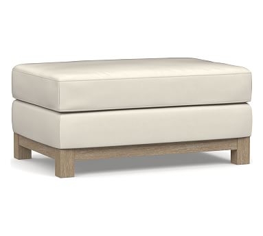 Jake Leather Ottoman with Wood Legs, Down Blend Wrapped Cushions, Signature Chalk - Image 0