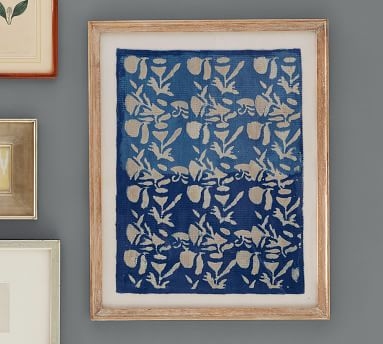 Framed Blue Textile Art, Floral Pattern - Image 3