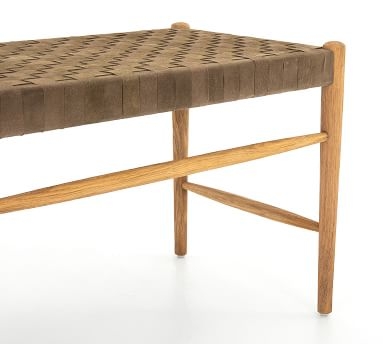 Thomas Woven Leather Bench, Coffee/Natural Oak - Image 1