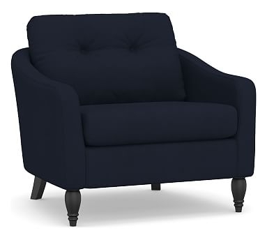SoMa Peyton Upholstered Armchair, Polyester Wrapped Cushions, Twill Cadet Navy - Image 0