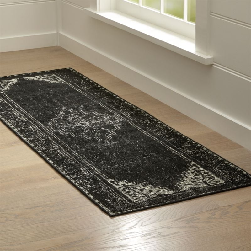Anice Black Hand Knotted Oriental-Style Runner Rug 2.5'x7' - Image 1