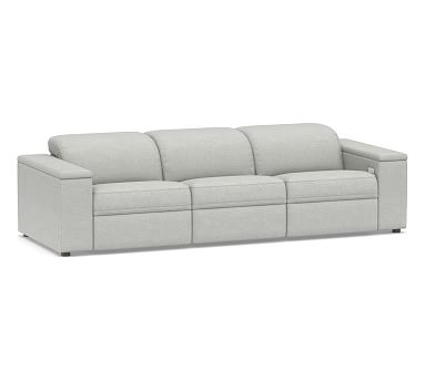 PB Ultra Lounge Square Arm Upholstered 3-Piece Reclining Sofa, Polyester Wrapped Cushions, Basketweave Slub Ash - Image 2