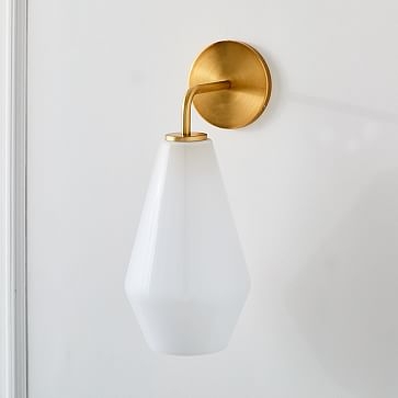 Sculptural Glass Geo Sconce, Medium Geo, Champagne Shade, Brass Canopy - Image 4