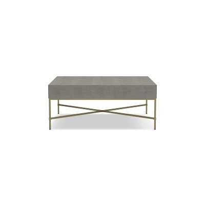 Faux Shagreen Square Coffee Table, 42X42", Light Grey, Brass - Image 0