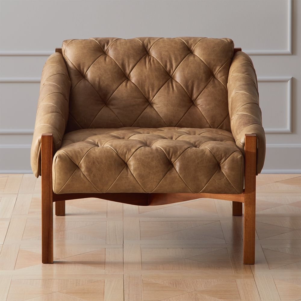 Abruzzo Brown Leather Tufted Chair - Image 0