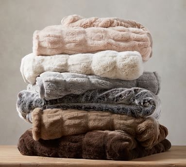 Faux Fur Ruched Throw, 50 x 60", Gray - Image 5