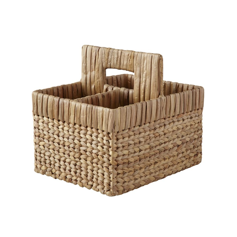 Natural Woven Wicker 3-Compartment Diaper Caddy with Handles - Image 0