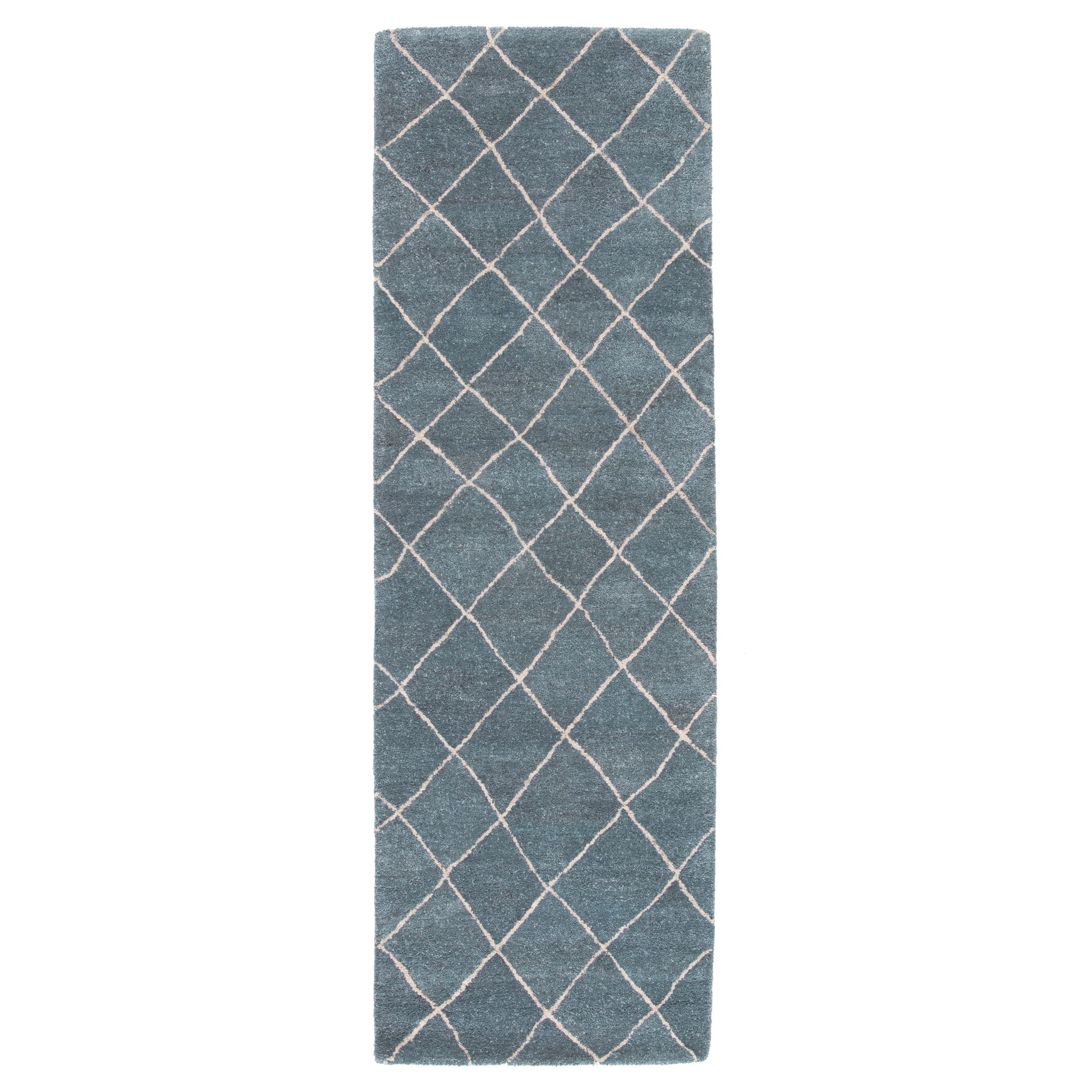Gem Handmade Geometric Blue Runner Rug (2'6" X 8') - Image 0
