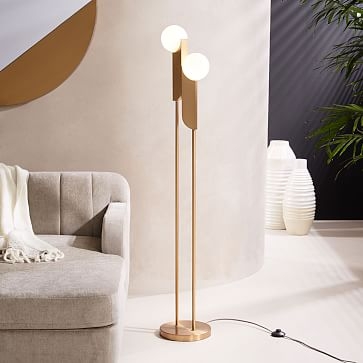Bower Floor Lamp, Antique Brass, Frosted Glass - Image 0