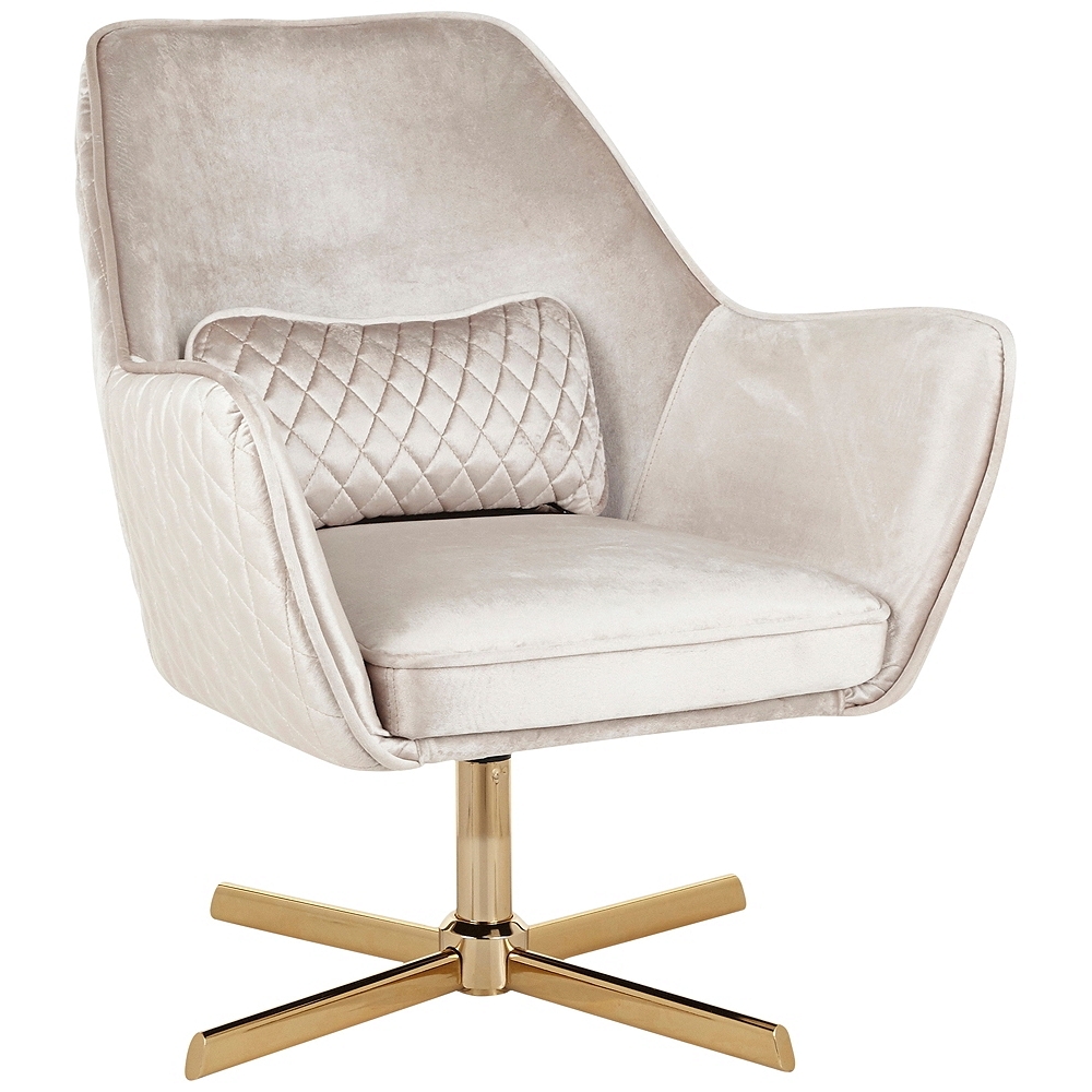 Diana Champagne Velvet and Gold Metal Swivel Lounge Chair - Style # 67W69 - Image 0