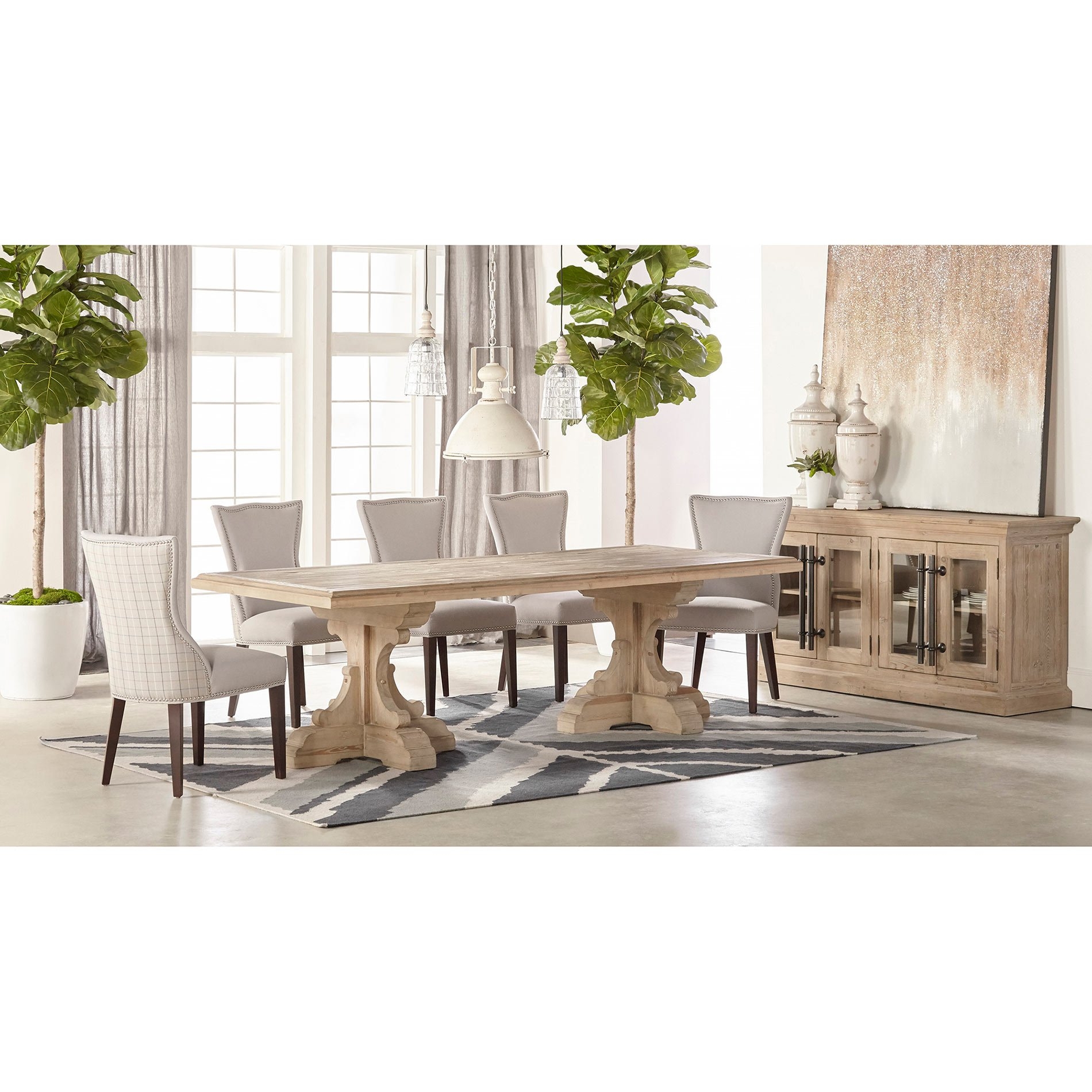 Britney Modern Classic Natural Brown Pine Wood Rectangular Dining Table - Image 6