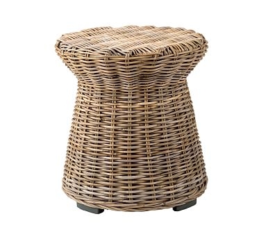 Rattan Round End Table, Gray - Image 0