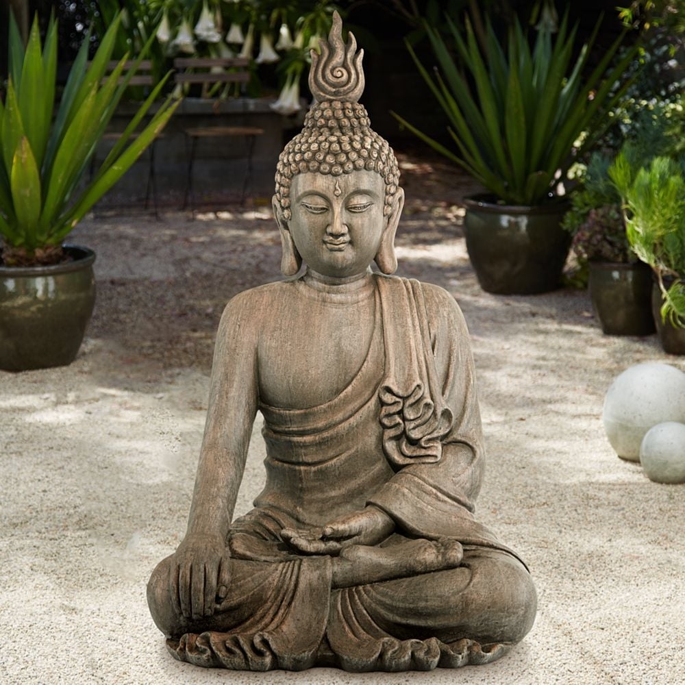Sitting Buddha 42" High Gray Indoor-Outdoor Statue - Image 0