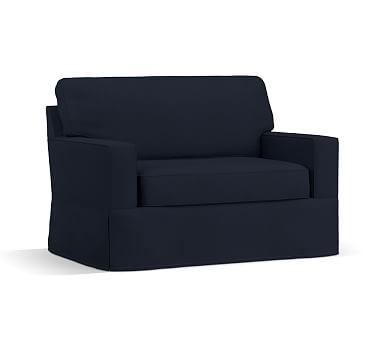 Buchanan Square Arm Slipcovered Twin Sleeper Sofa with Memory Foam Mattress, Polyester Wrapped Cushions, Twill Cadet Navy - Image 2